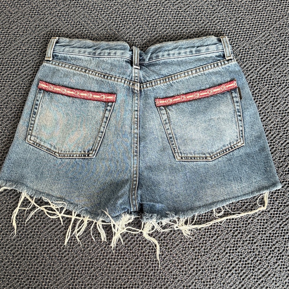 Saint Laurent Light Blue Distressed Denim Cutoff Shorts - Picture 2 of 6